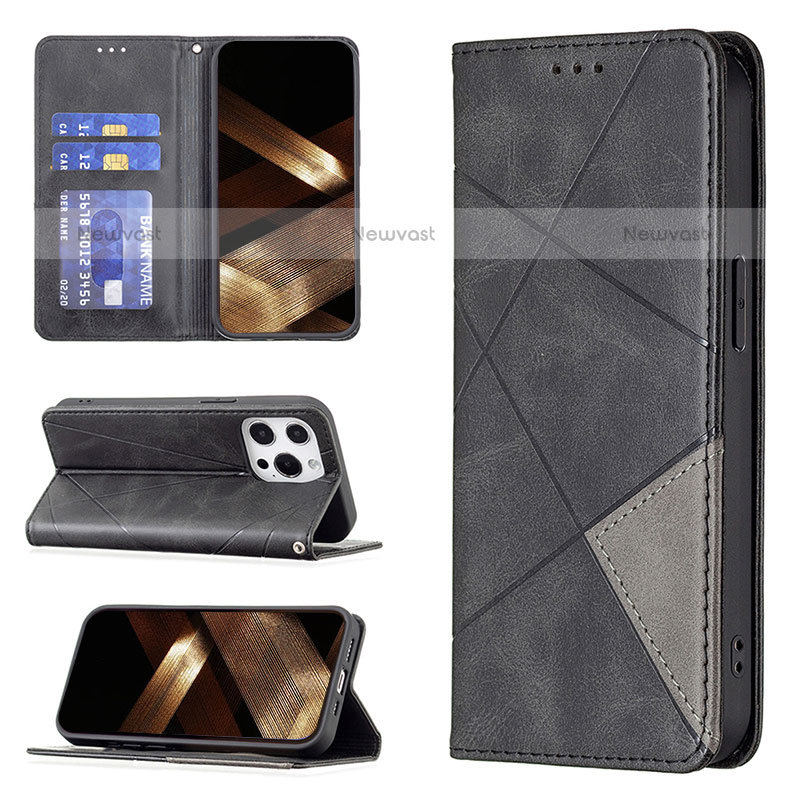 Leather Case Stands Fashionable Pattern Flip Cover L04 Holder for Apple iPhone 15 Pro Max Black