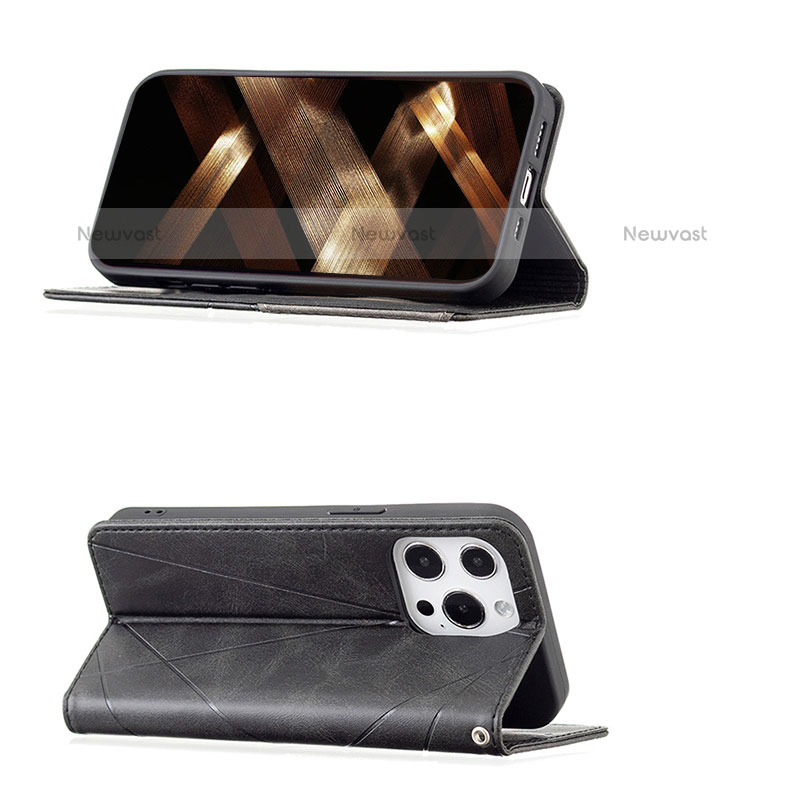 Leather Case Stands Fashionable Pattern Flip Cover L04 Holder for Apple iPhone 15 Pro Max Black