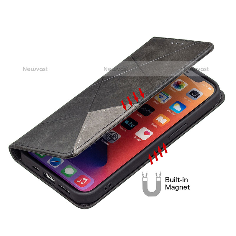 Leather Case Stands Fashionable Pattern Flip Cover L04 Holder for Apple iPhone 15 Pro Max Black