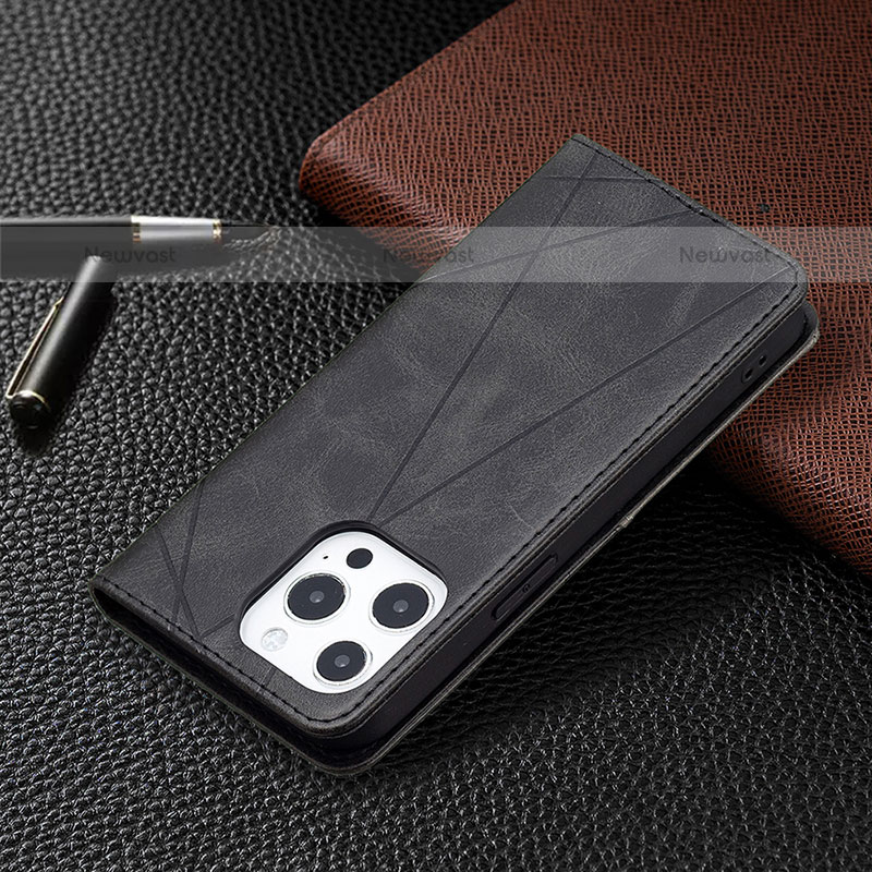 Leather Case Stands Fashionable Pattern Flip Cover L04 Holder for Apple iPhone 15 Pro Max Black