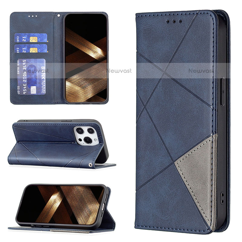 Leather Case Stands Fashionable Pattern Flip Cover L04 Holder for Apple iPhone 15 Pro Max Blue