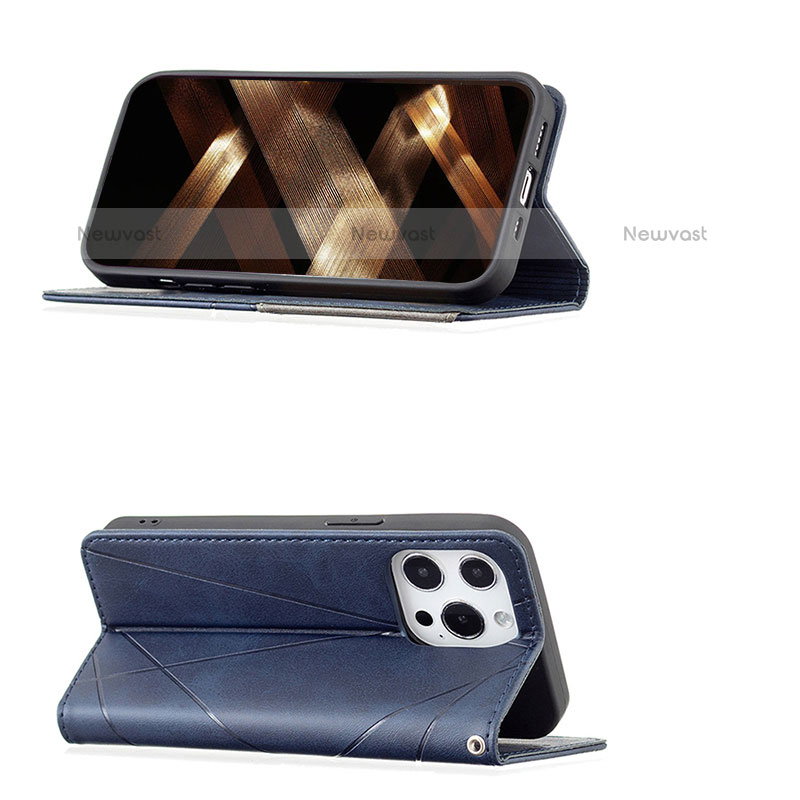 Leather Case Stands Fashionable Pattern Flip Cover L04 Holder for Apple iPhone 15 Pro Max Blue