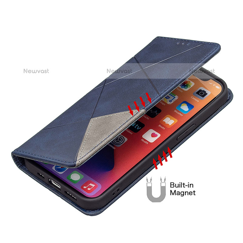 Leather Case Stands Fashionable Pattern Flip Cover L04 Holder for Apple iPhone 15 Pro Max Blue