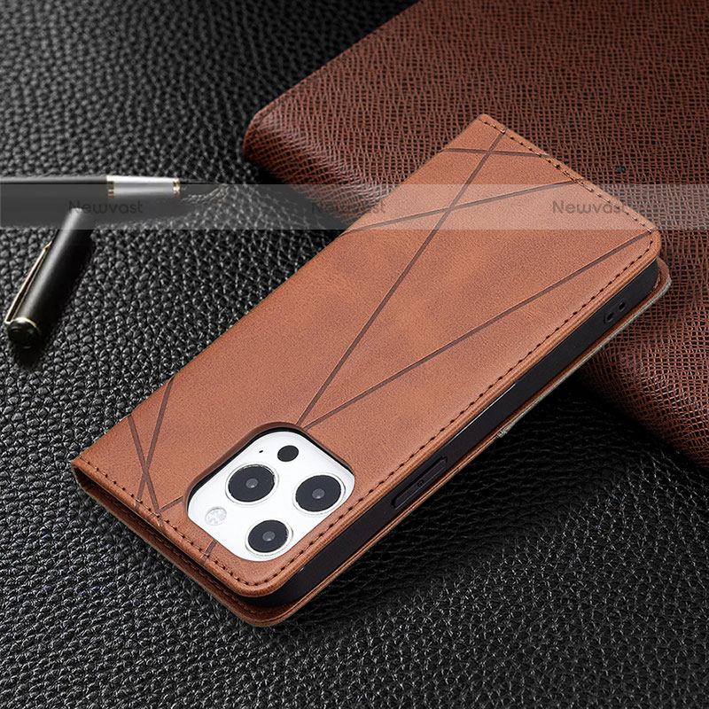 Leather Case Stands Fashionable Pattern Flip Cover L04 Holder for Apple iPhone 15 Pro Max Brown