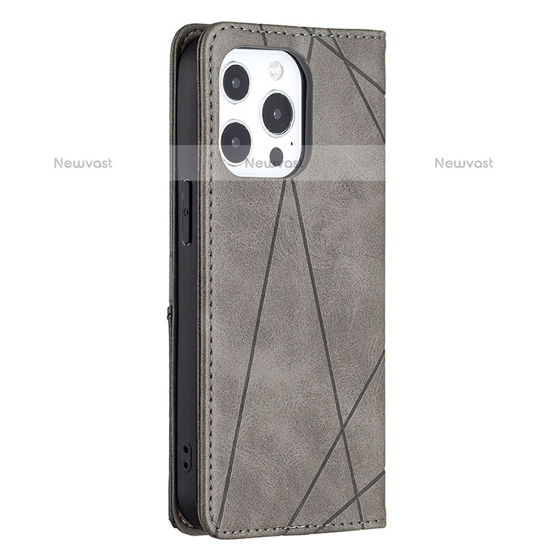 Leather Case Stands Fashionable Pattern Flip Cover L04 Holder for Apple iPhone 15 Pro Max Gray