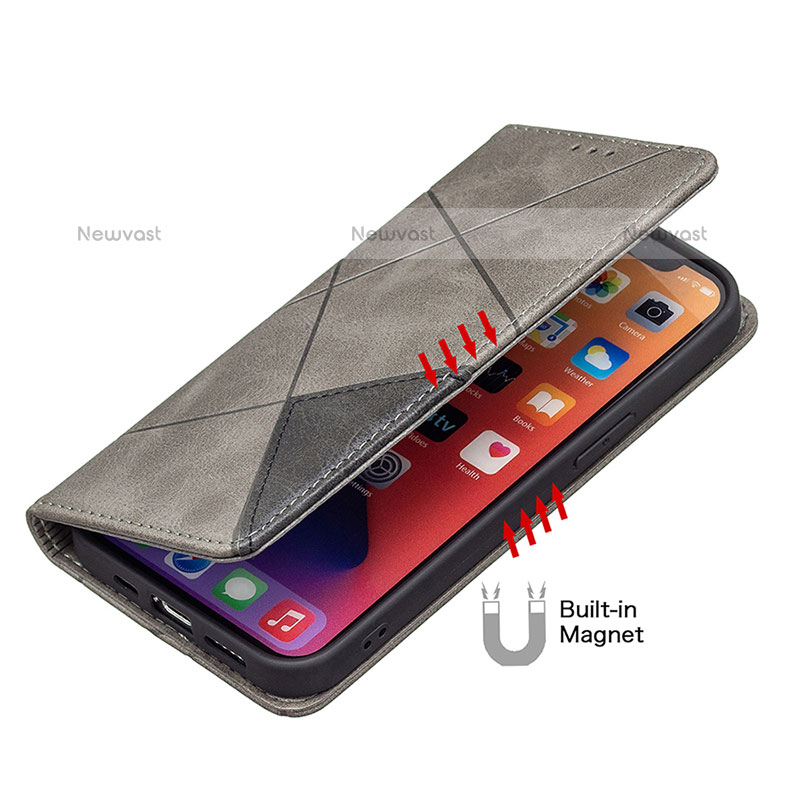 Leather Case Stands Fashionable Pattern Flip Cover L04 Holder for Apple iPhone 15 Pro Max Gray