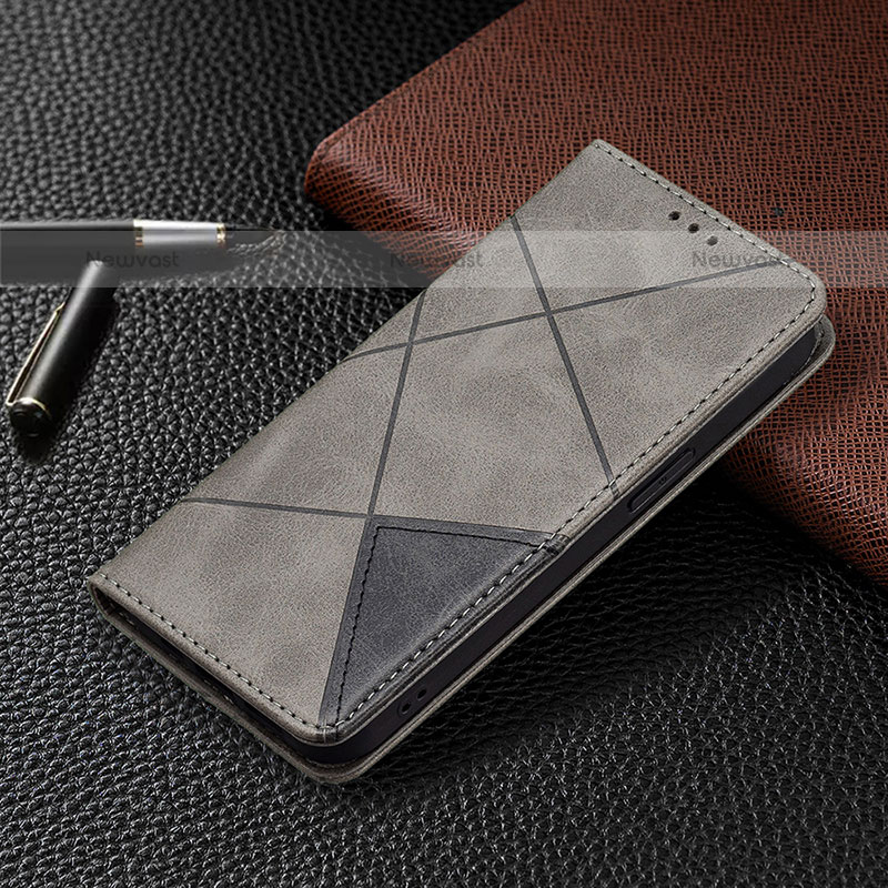 Leather Case Stands Fashionable Pattern Flip Cover L04 Holder for Apple iPhone 15 Pro Max Gray