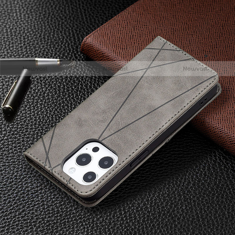 Leather Case Stands Fashionable Pattern Flip Cover L04 Holder for Apple iPhone 15 Pro Max Gray