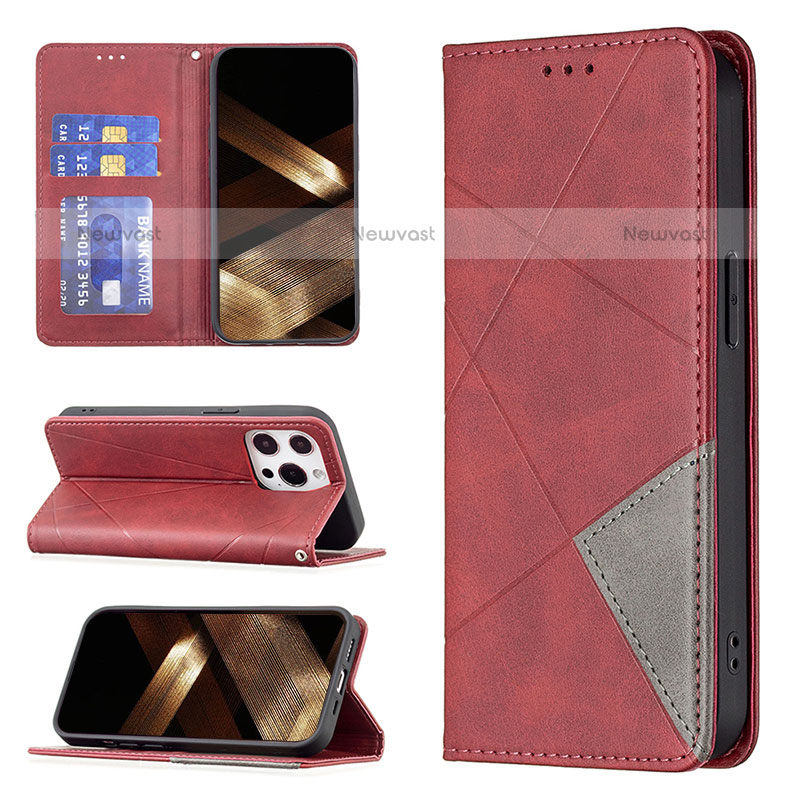 Leather Case Stands Fashionable Pattern Flip Cover L04 Holder for Apple iPhone 15 Pro Max Red