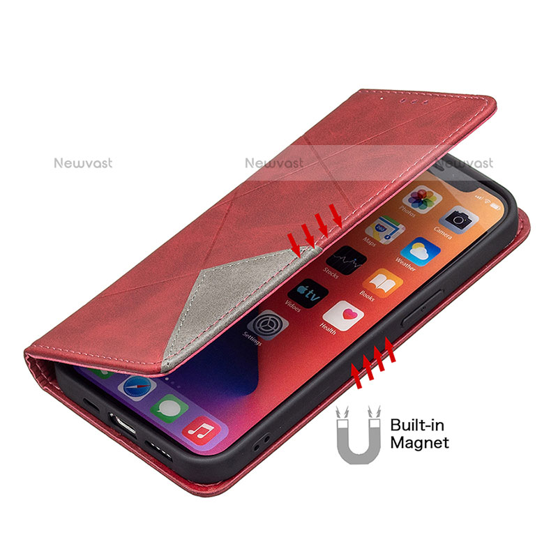 Leather Case Stands Fashionable Pattern Flip Cover L04 Holder for Apple iPhone 15 Pro Max Red