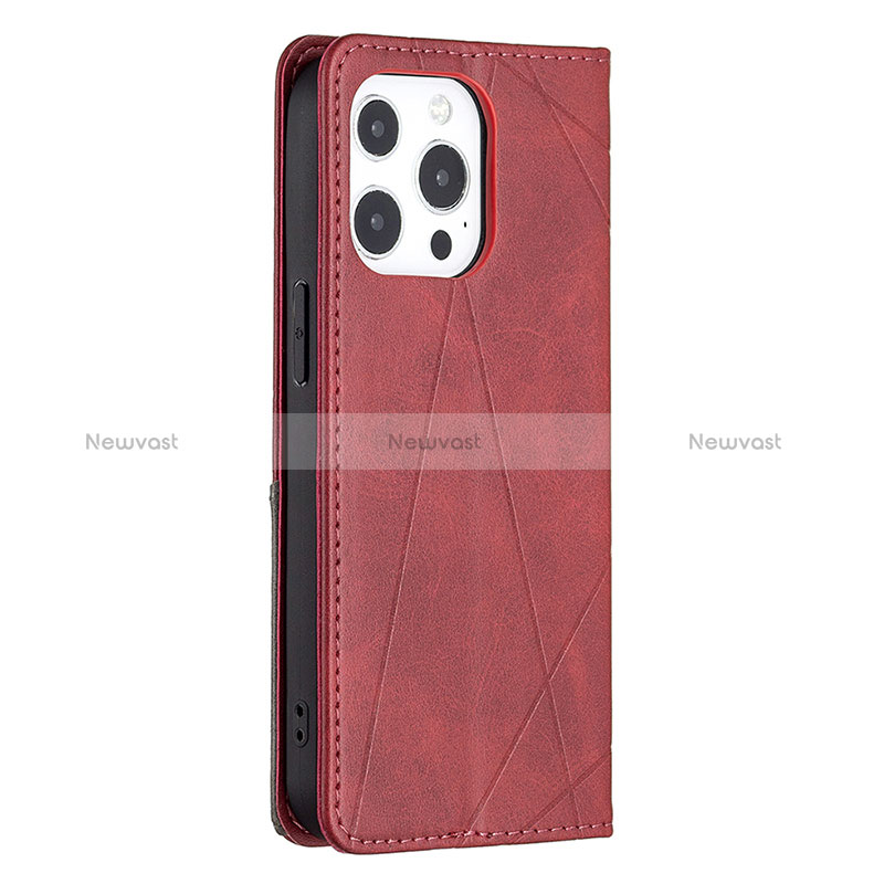 Leather Case Stands Fashionable Pattern Flip Cover L04 Holder for Apple iPhone 15 Pro Red