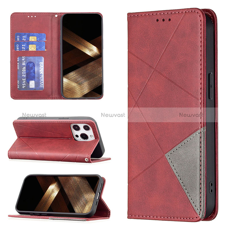 Leather Case Stands Fashionable Pattern Flip Cover L04 Holder for Apple iPhone 15 Pro Red