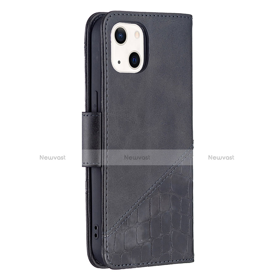 Leather Case Stands Fashionable Pattern Flip Cover L05 Holder for Apple iPhone 13 Black