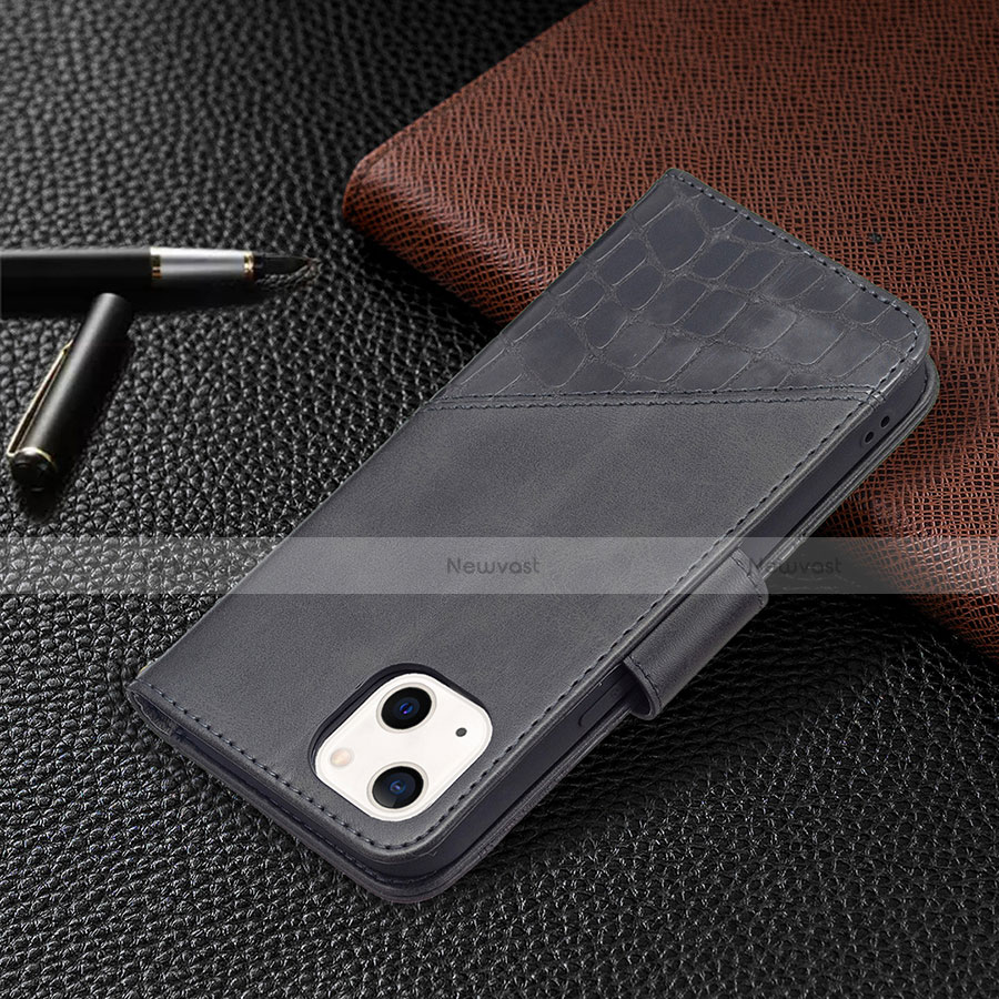 Leather Case Stands Fashionable Pattern Flip Cover L05 Holder for Apple iPhone 13 Black