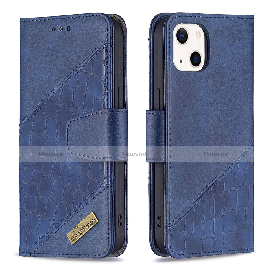 Leather Case Stands Fashionable Pattern Flip Cover L05 Holder for Apple iPhone 13 Blue