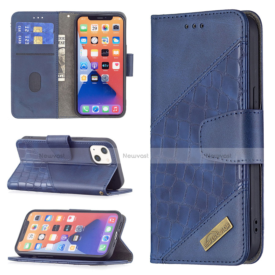 Leather Case Stands Fashionable Pattern Flip Cover L05 Holder for Apple iPhone 13 Blue