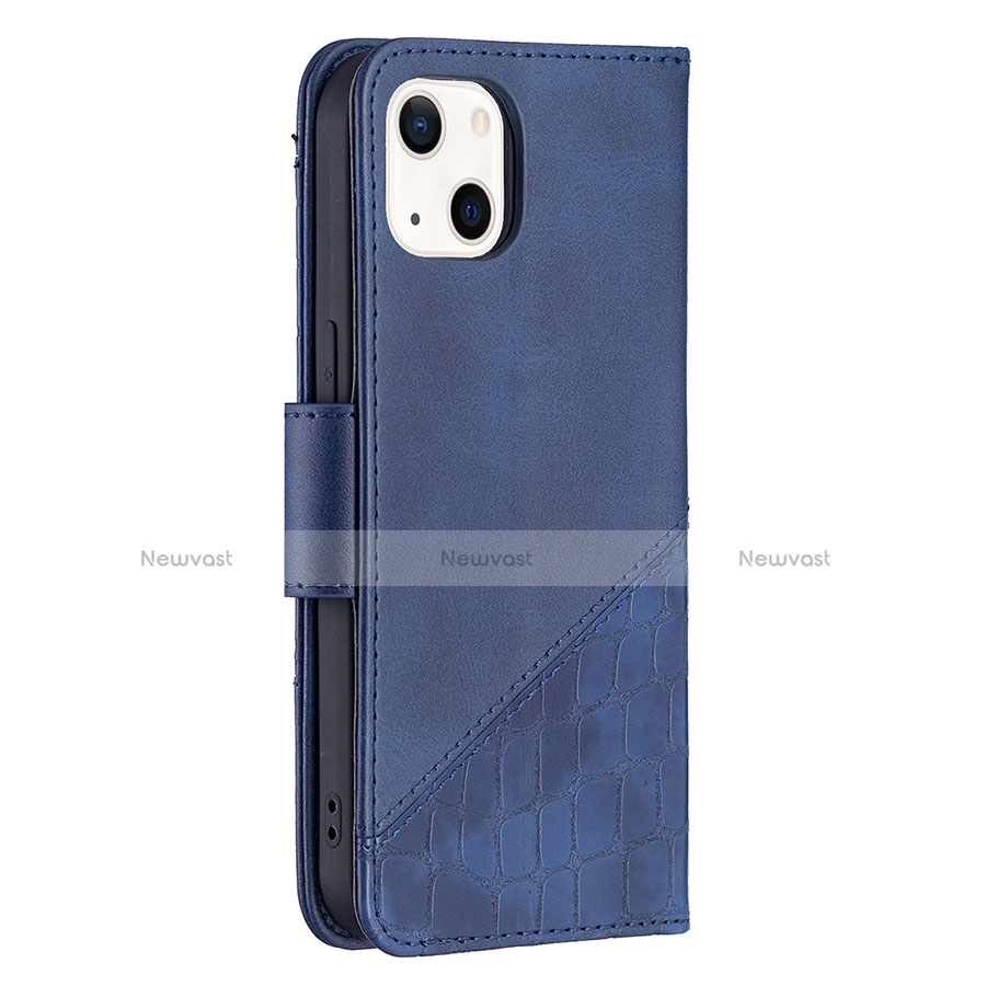 Leather Case Stands Fashionable Pattern Flip Cover L05 Holder for Apple iPhone 13 Blue