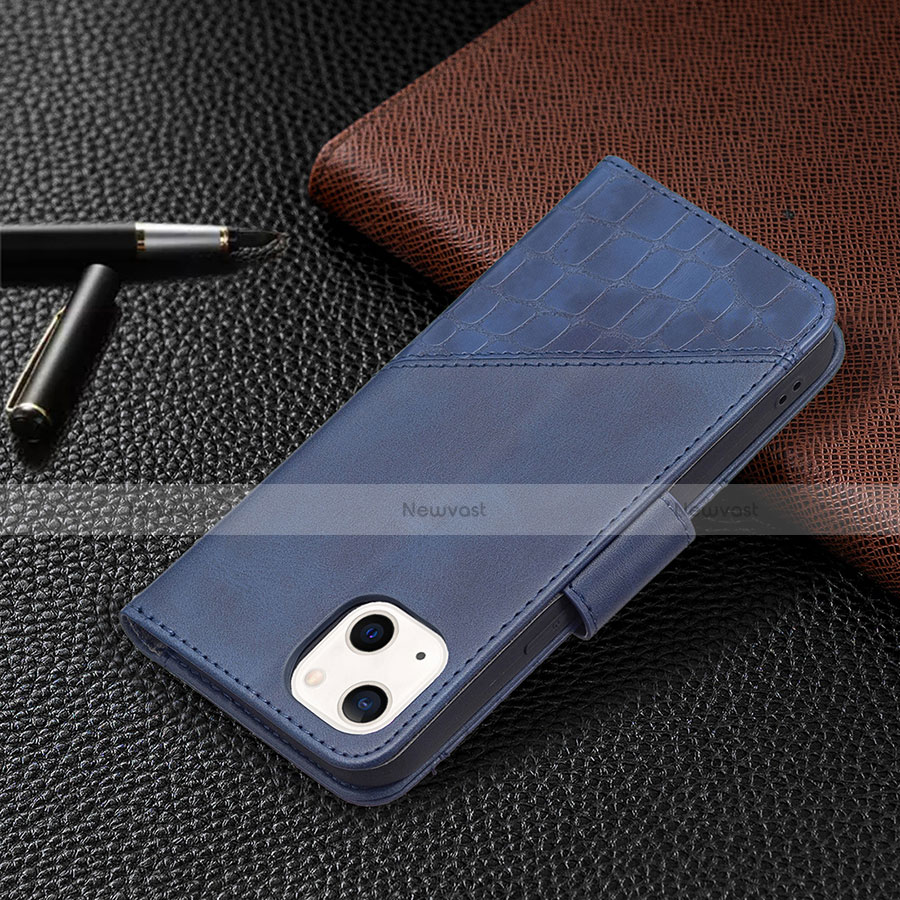 Leather Case Stands Fashionable Pattern Flip Cover L05 Holder for Apple iPhone 13 Blue