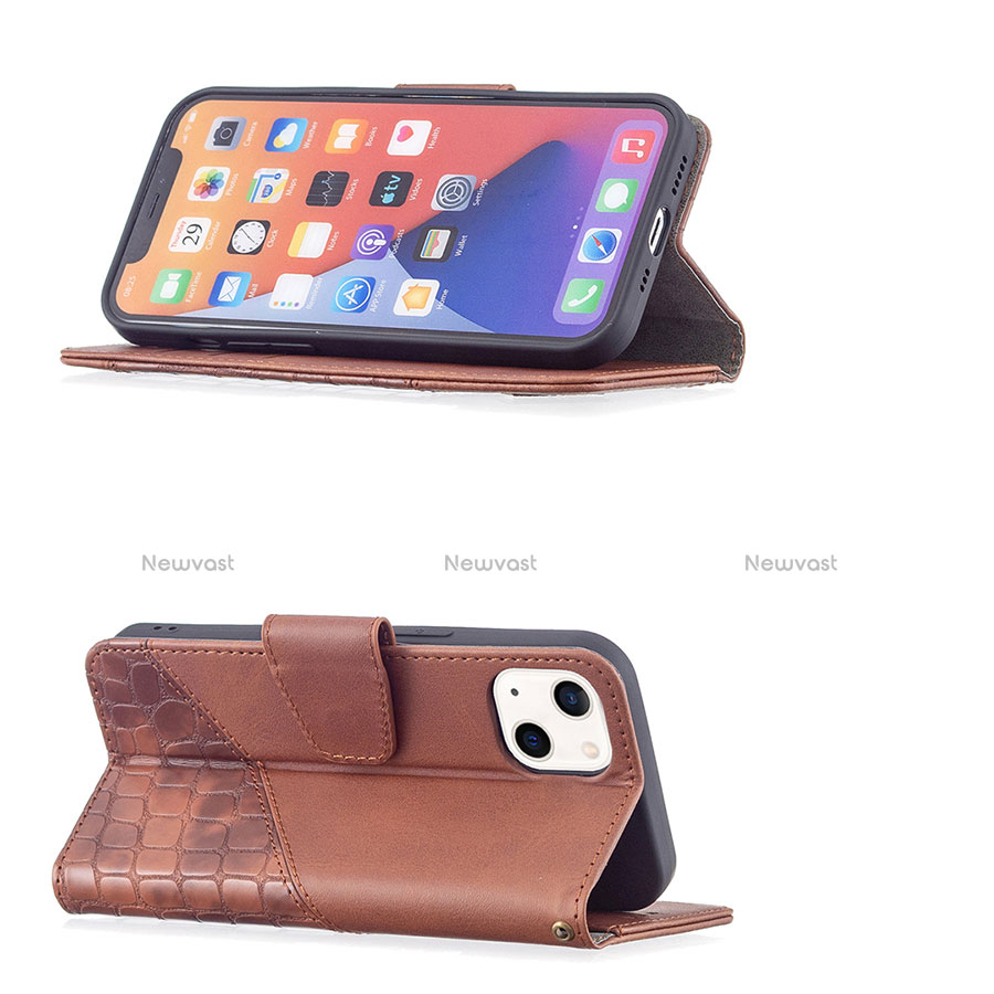 Leather Case Stands Fashionable Pattern Flip Cover L05 Holder for Apple iPhone 13 Brown