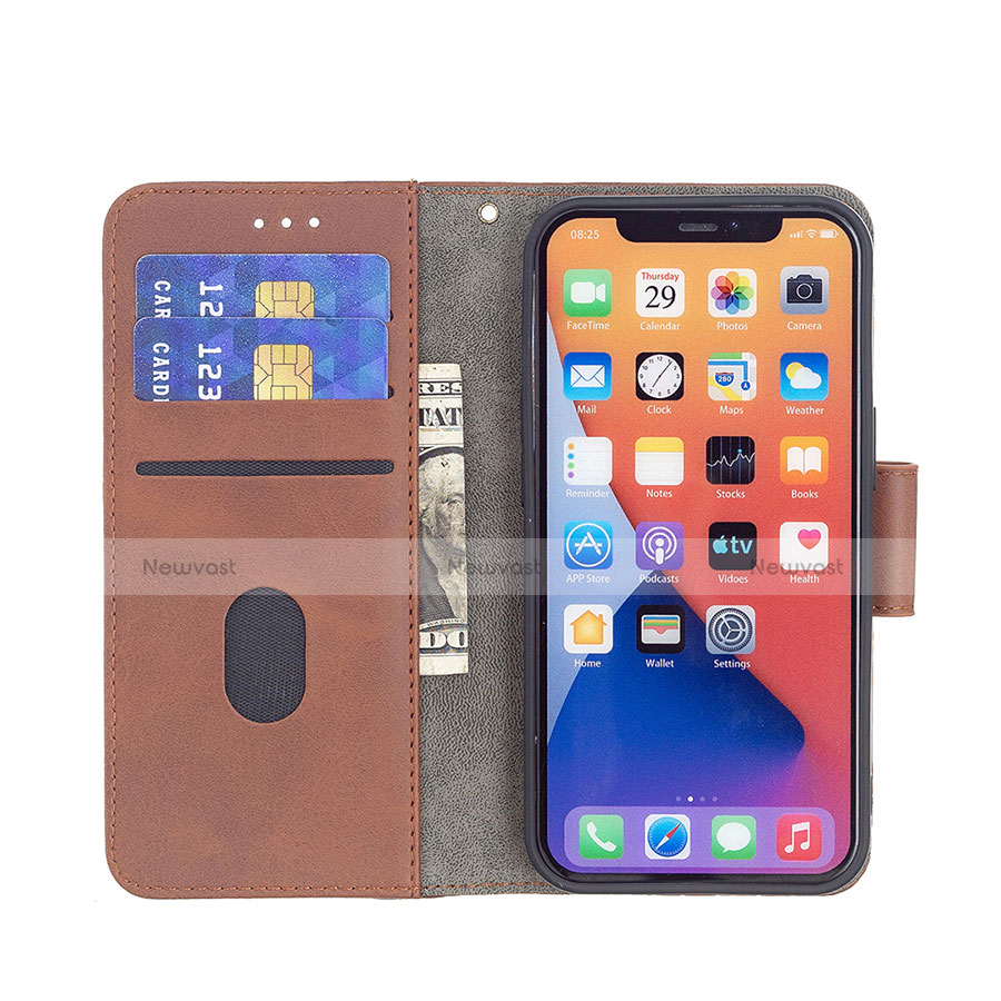 Leather Case Stands Fashionable Pattern Flip Cover L05 Holder for Apple iPhone 13 Brown