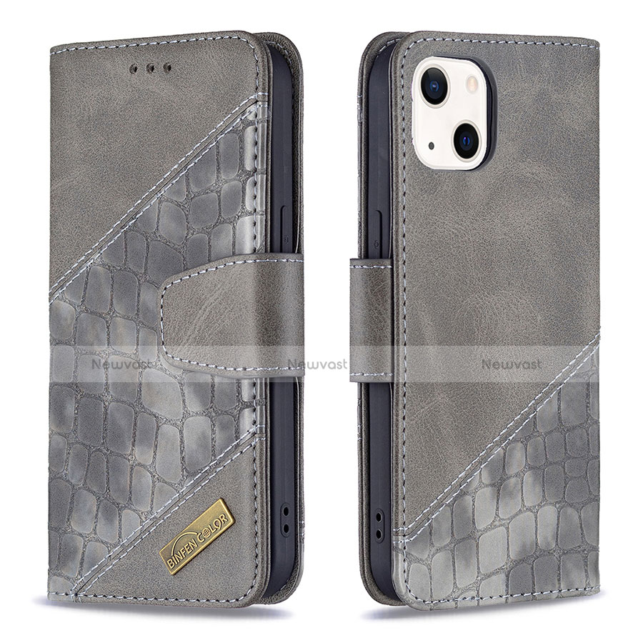 Leather Case Stands Fashionable Pattern Flip Cover L05 Holder for Apple iPhone 13 Gray