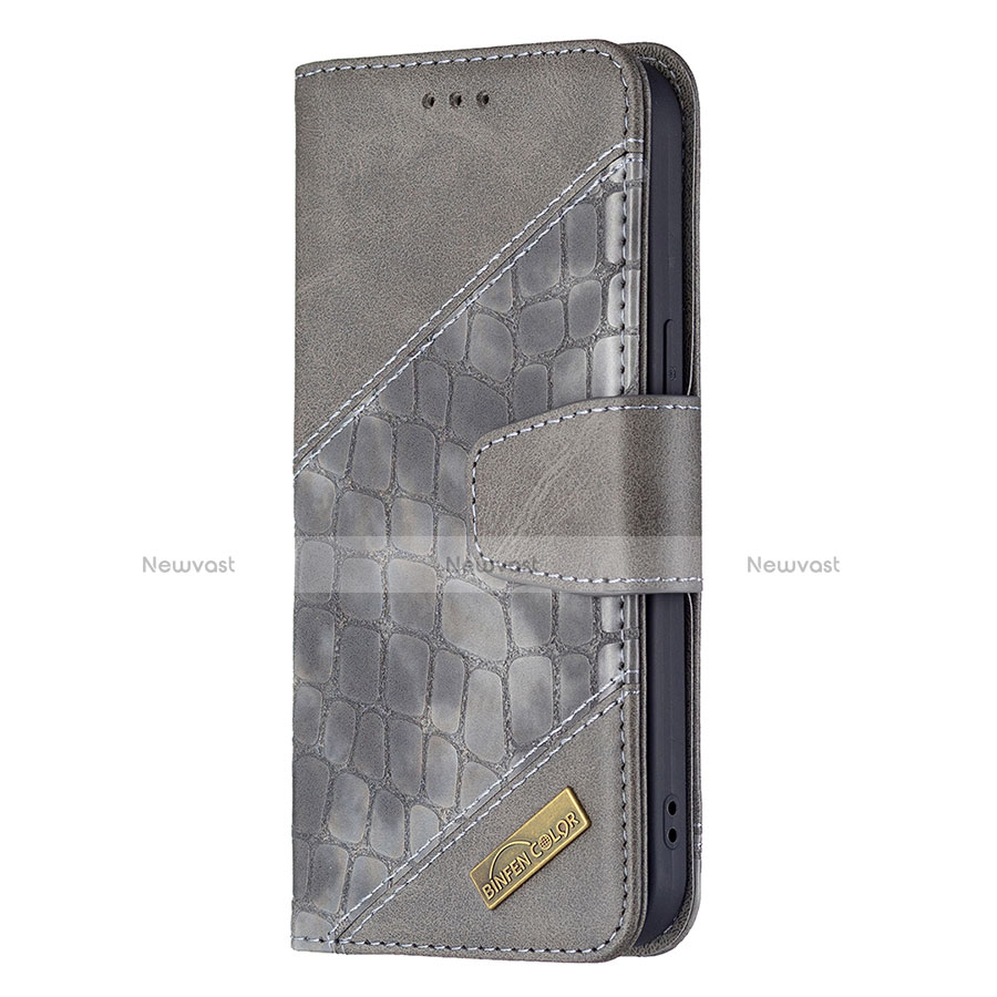 Leather Case Stands Fashionable Pattern Flip Cover L05 Holder for Apple iPhone 13 Gray