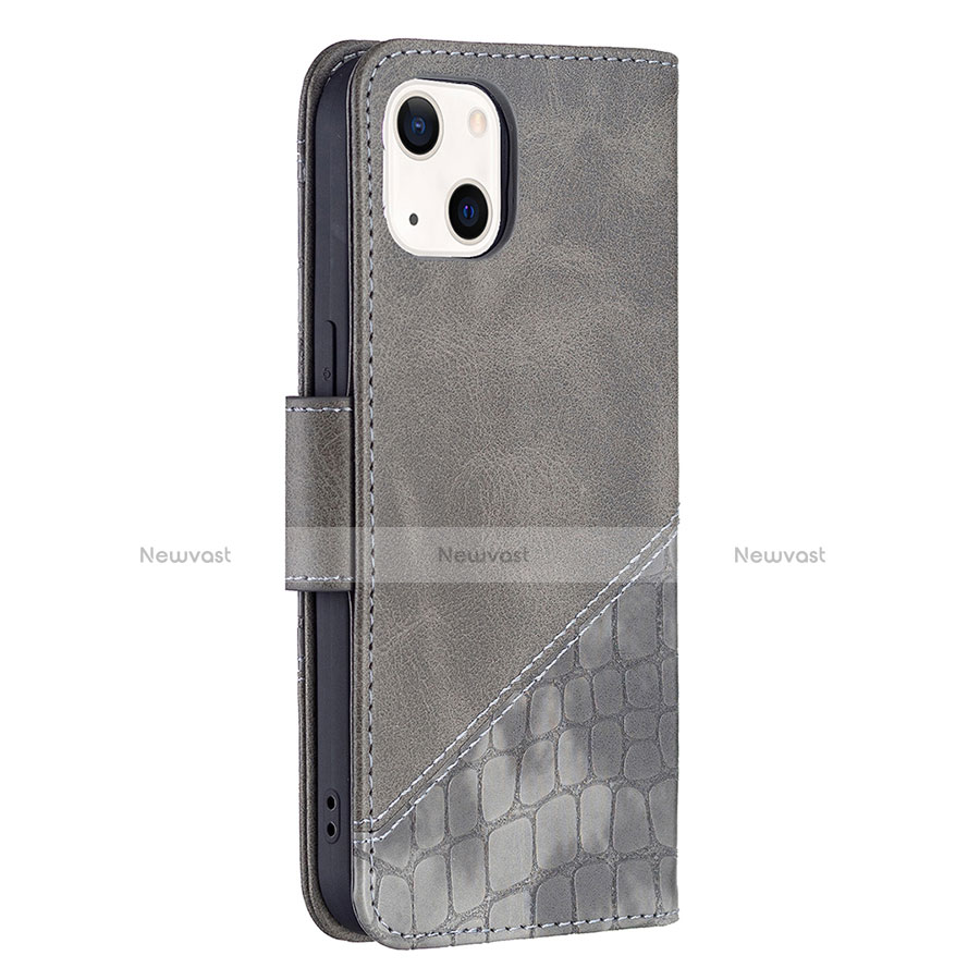 Leather Case Stands Fashionable Pattern Flip Cover L05 Holder for Apple iPhone 13 Gray