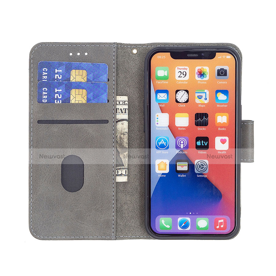 Leather Case Stands Fashionable Pattern Flip Cover L05 Holder for Apple iPhone 13 Gray