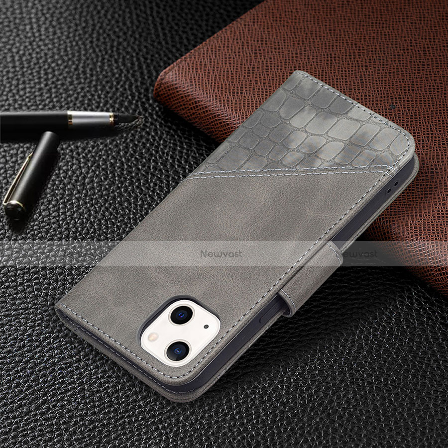 Leather Case Stands Fashionable Pattern Flip Cover L05 Holder for Apple iPhone 13 Gray