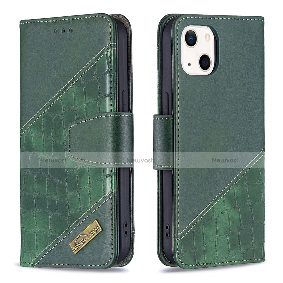 Leather Case Stands Fashionable Pattern Flip Cover L05 Holder for Apple iPhone 13 Green