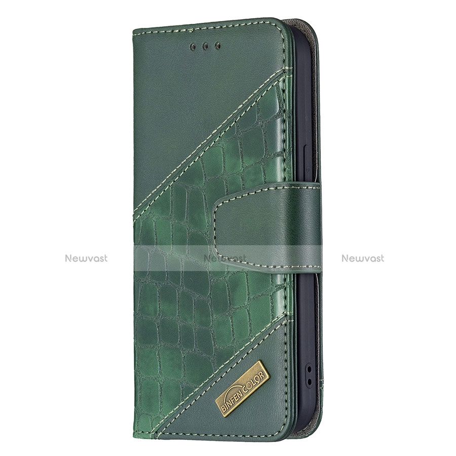 Leather Case Stands Fashionable Pattern Flip Cover L05 Holder for Apple iPhone 13 Green