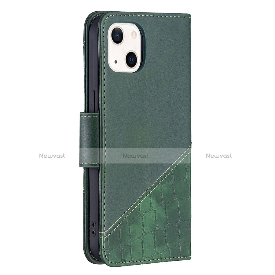 Leather Case Stands Fashionable Pattern Flip Cover L05 Holder for Apple iPhone 13 Green