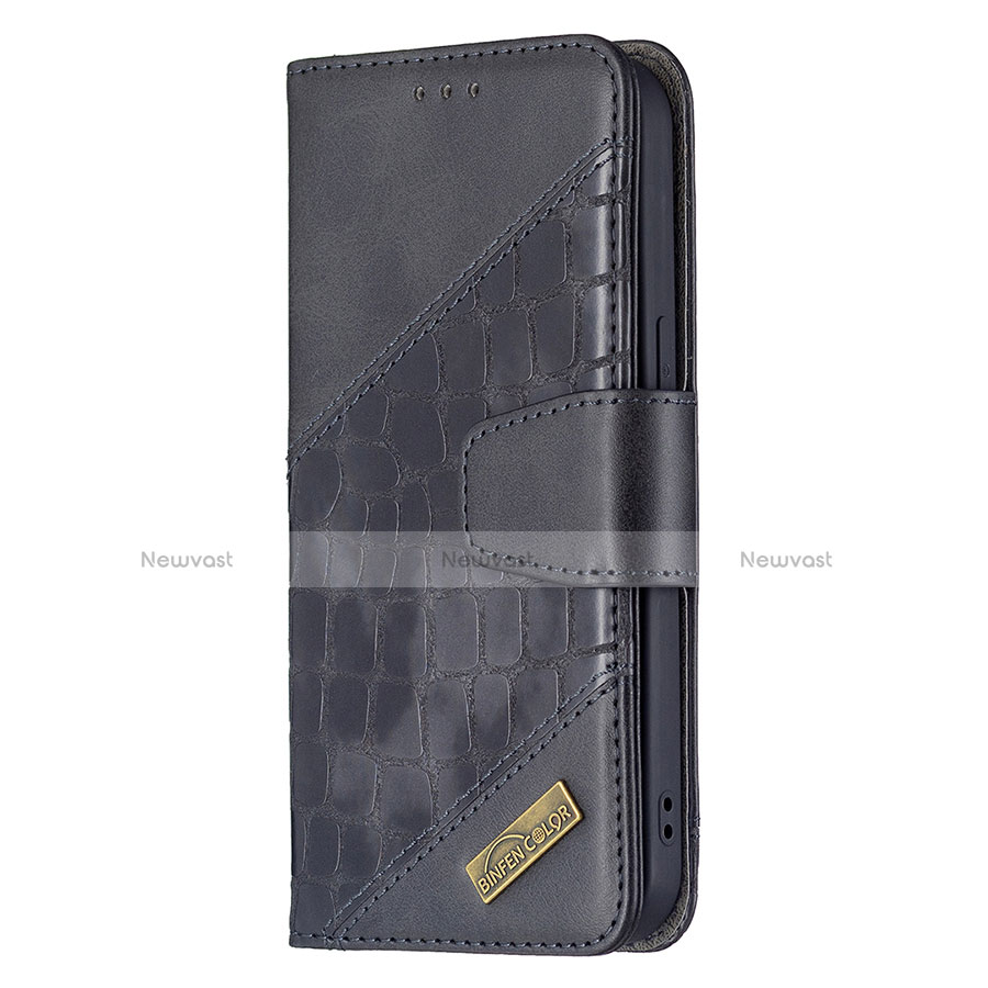 Leather Case Stands Fashionable Pattern Flip Cover L05 Holder for Apple iPhone 13 Mini Black