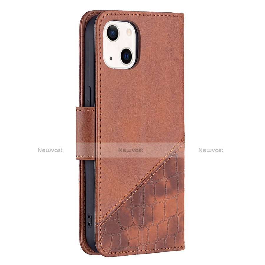 Leather Case Stands Fashionable Pattern Flip Cover L05 Holder for Apple iPhone 13 Mini Brown