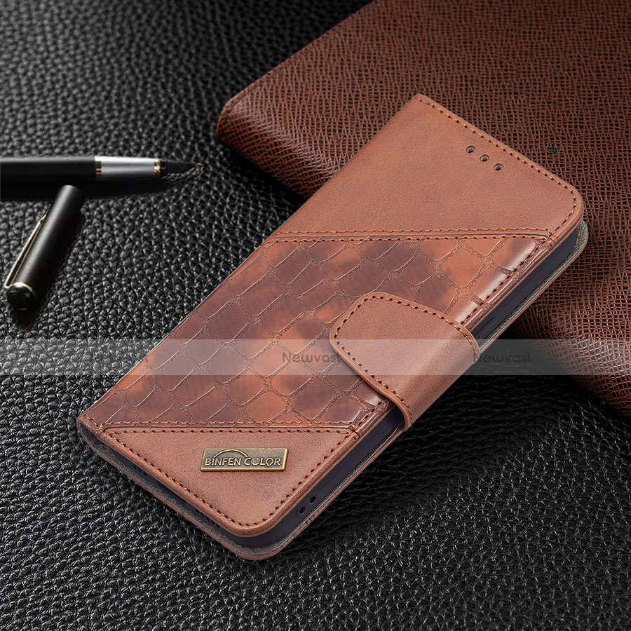 Leather Case Stands Fashionable Pattern Flip Cover L05 Holder for Apple iPhone 13 Mini Brown