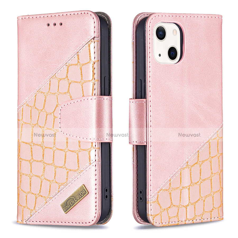 Leather Case Stands Fashionable Pattern Flip Cover L05 Holder for Apple iPhone 13 Mini Rose Gold