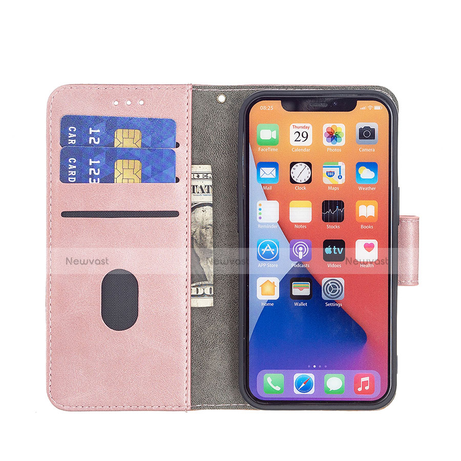 Leather Case Stands Fashionable Pattern Flip Cover L05 Holder for Apple iPhone 13 Mini Rose Gold