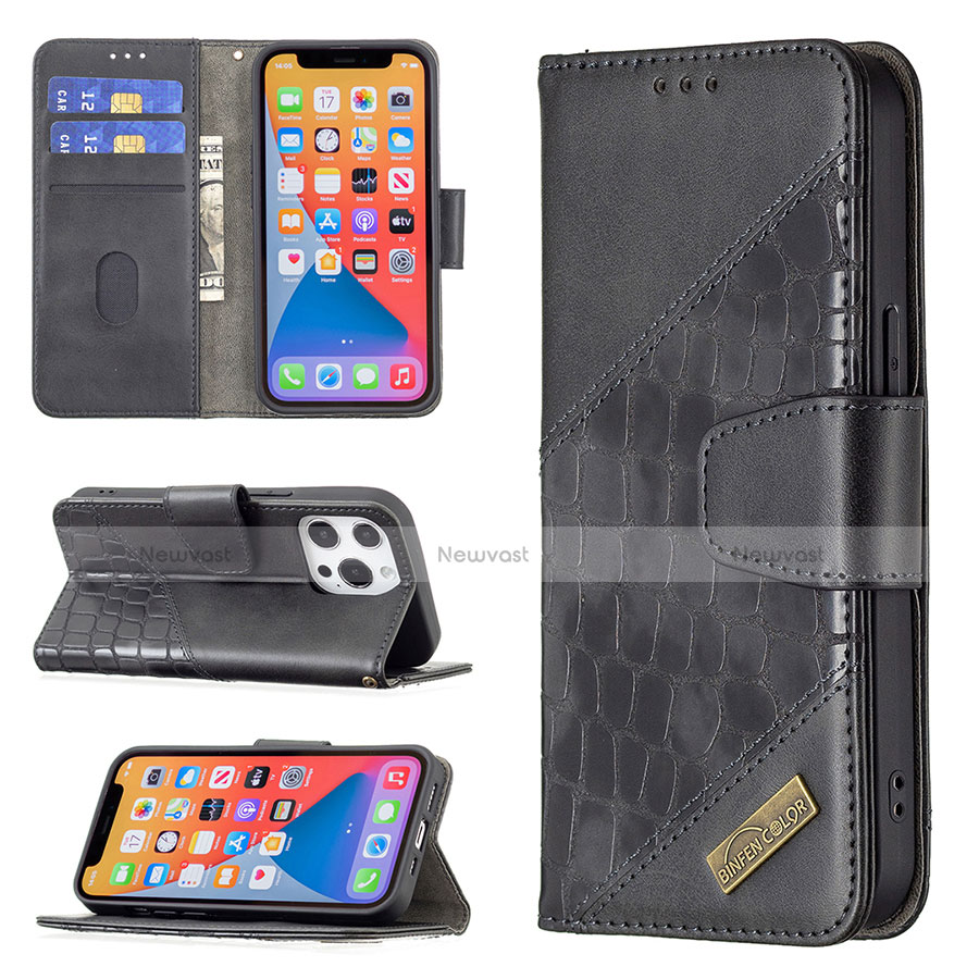 Leather Case Stands Fashionable Pattern Flip Cover L05 Holder for Apple iPhone 13 Pro Black