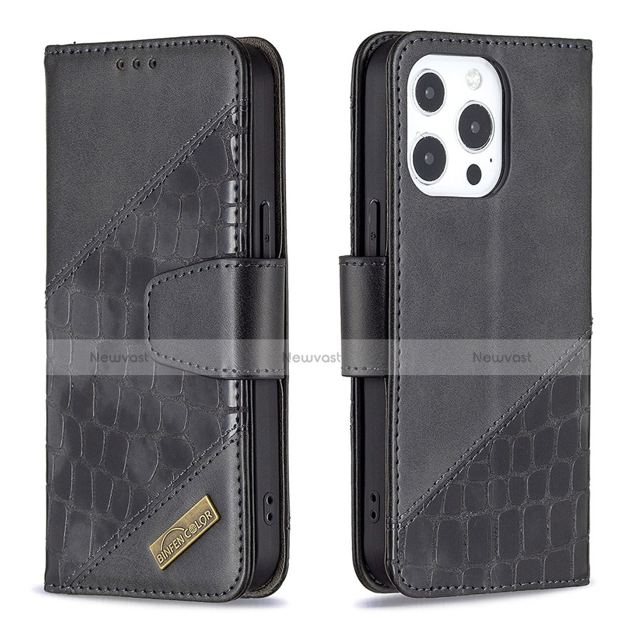 Leather Case Stands Fashionable Pattern Flip Cover L05 Holder for Apple iPhone 13 Pro Max Black