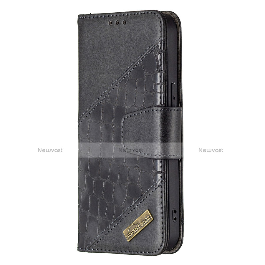 Leather Case Stands Fashionable Pattern Flip Cover L05 Holder for Apple iPhone 13 Pro Max Black