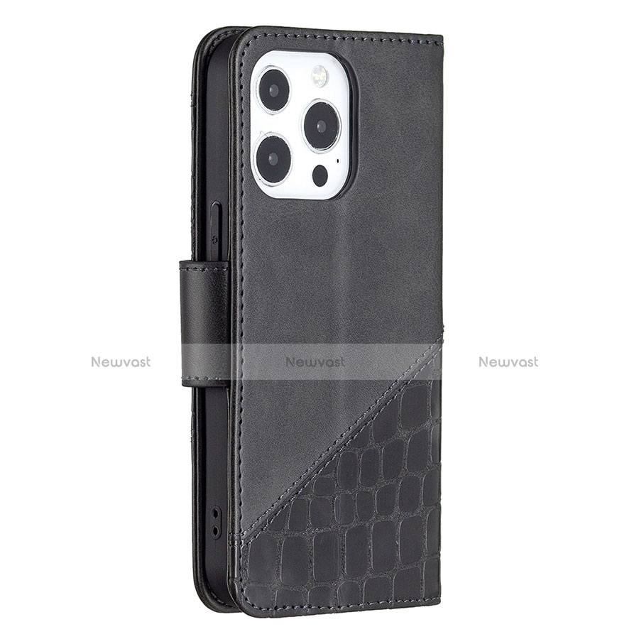 Leather Case Stands Fashionable Pattern Flip Cover L05 Holder for Apple iPhone 13 Pro Max Black