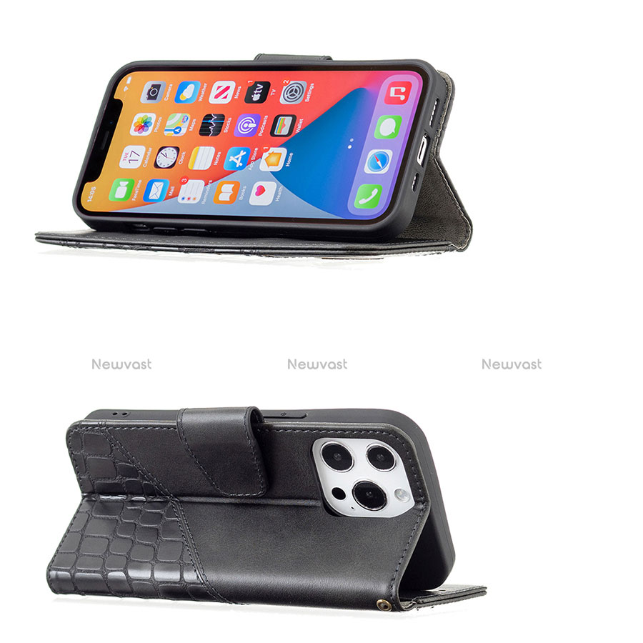 Leather Case Stands Fashionable Pattern Flip Cover L05 Holder for Apple iPhone 13 Pro Max Black