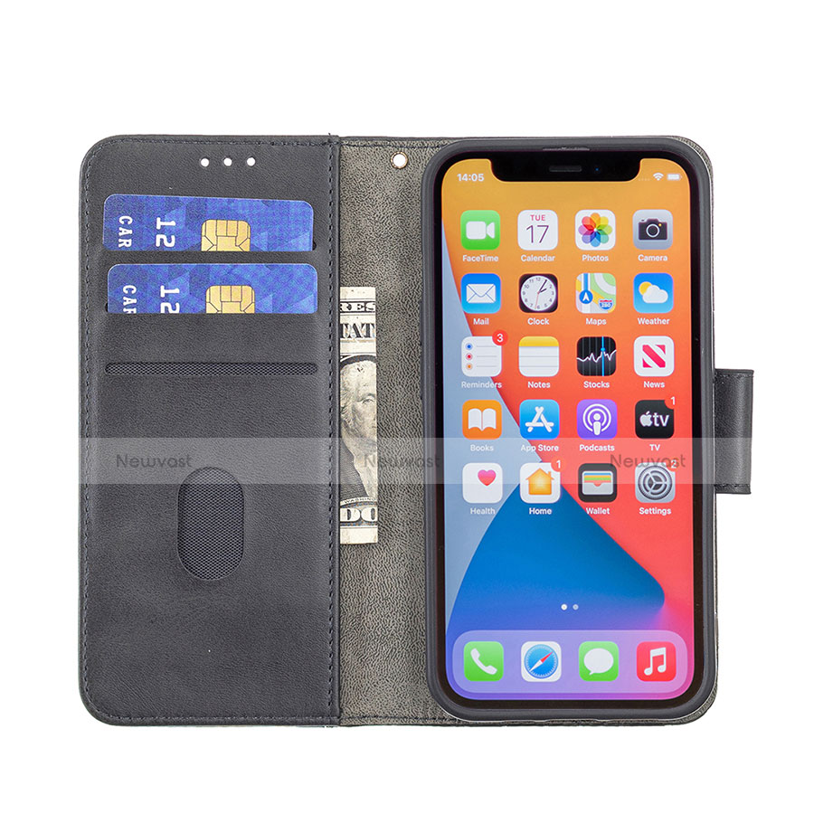 Leather Case Stands Fashionable Pattern Flip Cover L05 Holder for Apple iPhone 13 Pro Max Black