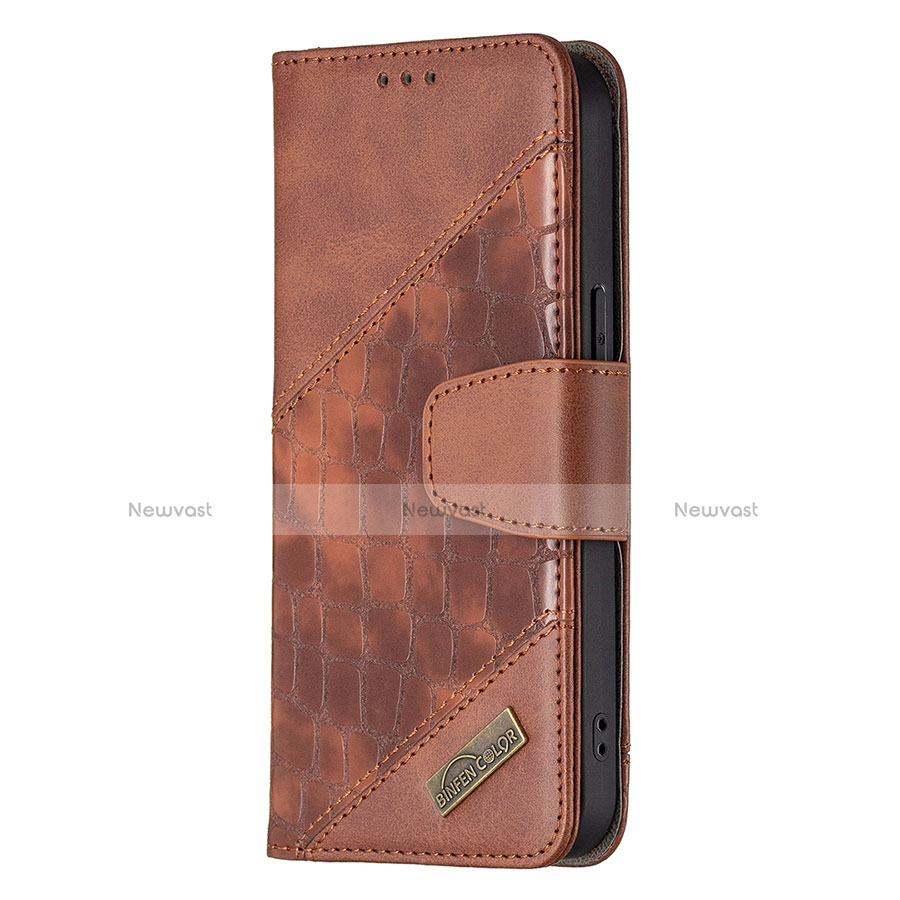 Leather Case Stands Fashionable Pattern Flip Cover L05 Holder for Apple iPhone 13 Pro Max Brown