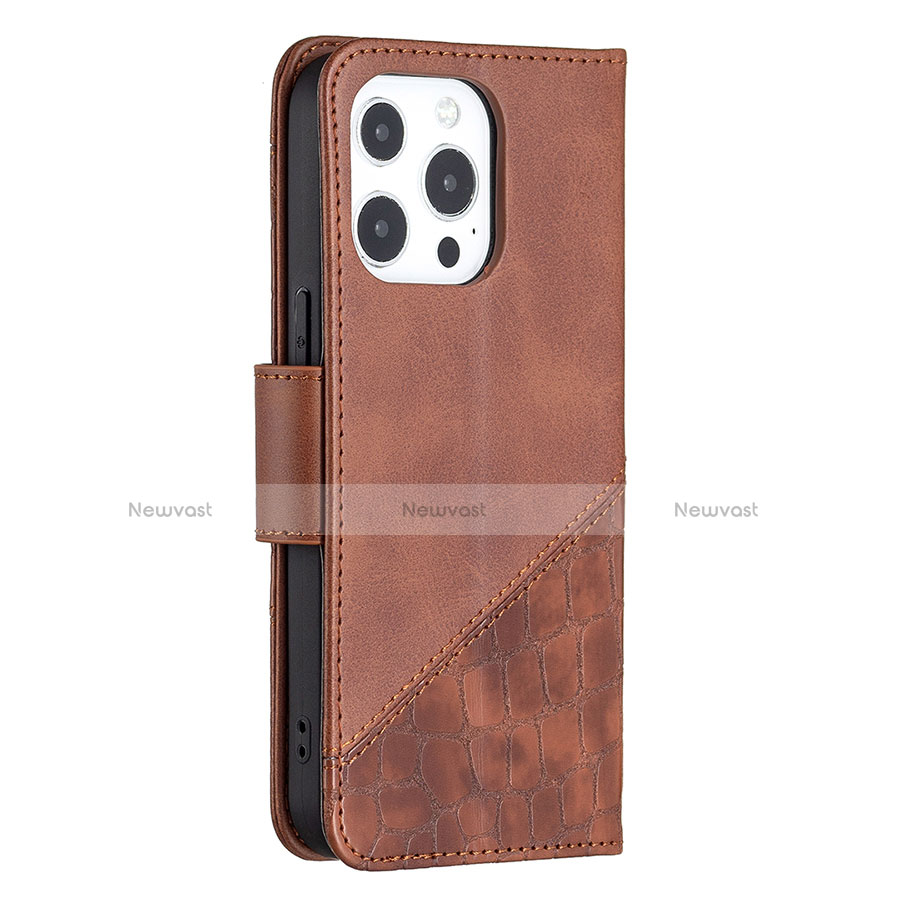 Leather Case Stands Fashionable Pattern Flip Cover L05 Holder for Apple iPhone 13 Pro Max Brown