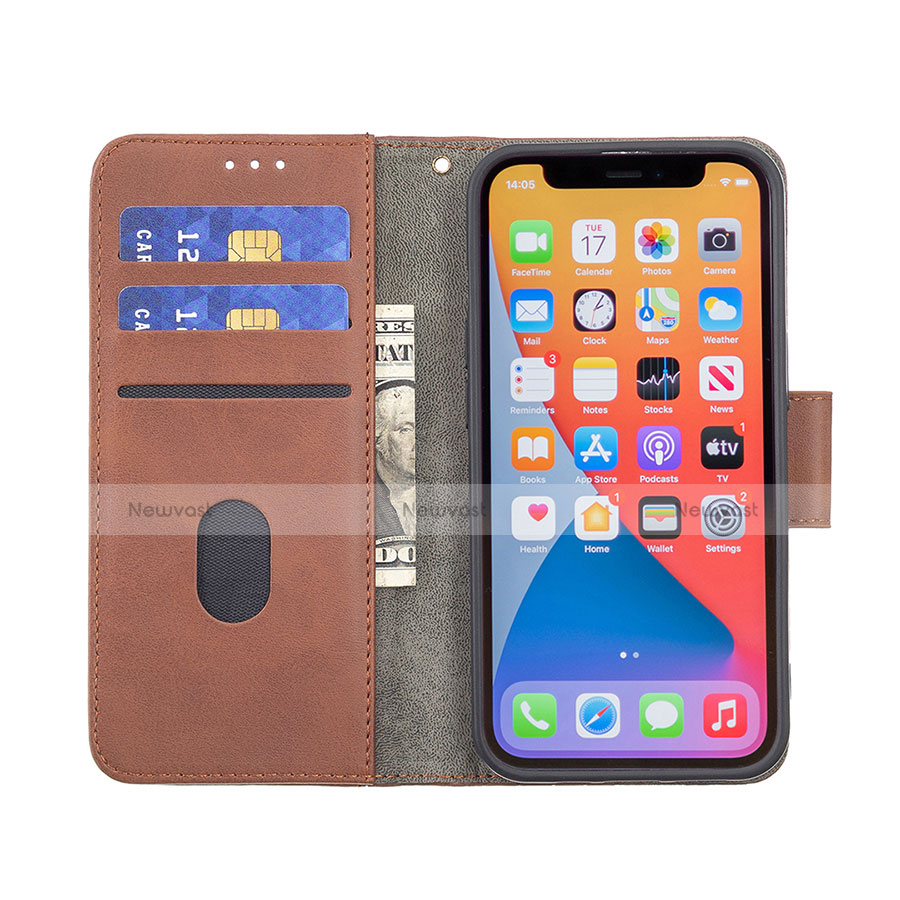 Leather Case Stands Fashionable Pattern Flip Cover L05 Holder for Apple iPhone 13 Pro Max Brown