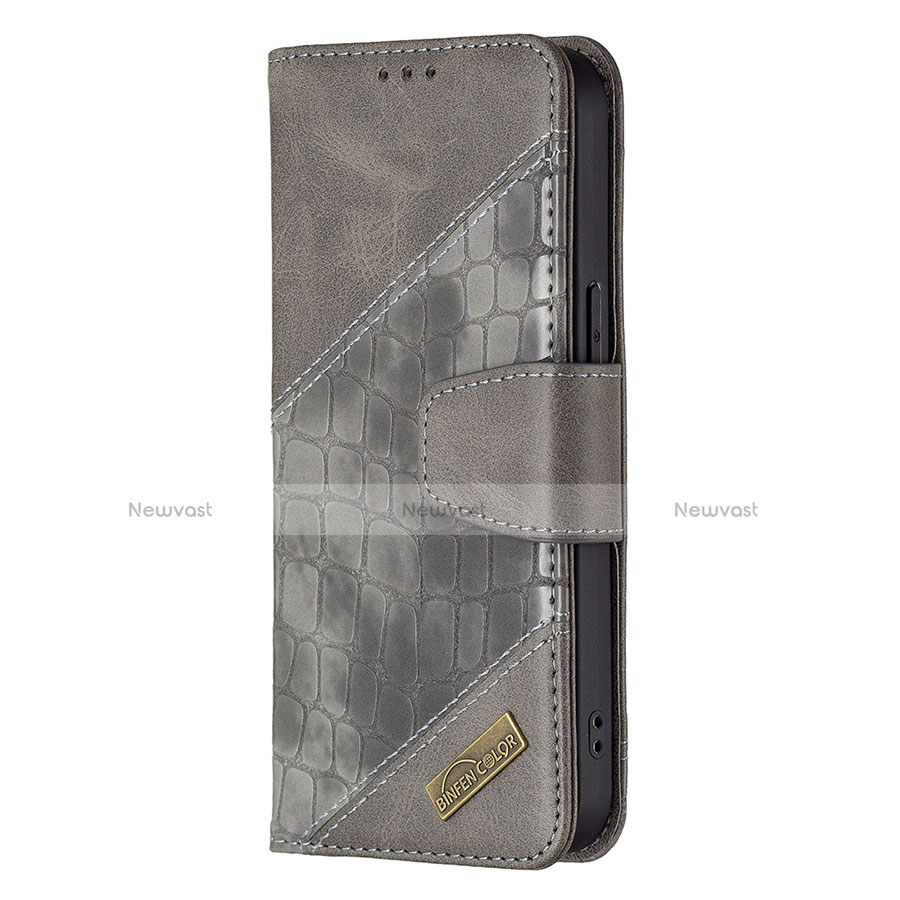 Leather Case Stands Fashionable Pattern Flip Cover L05 Holder for Apple iPhone 13 Pro Max Gray