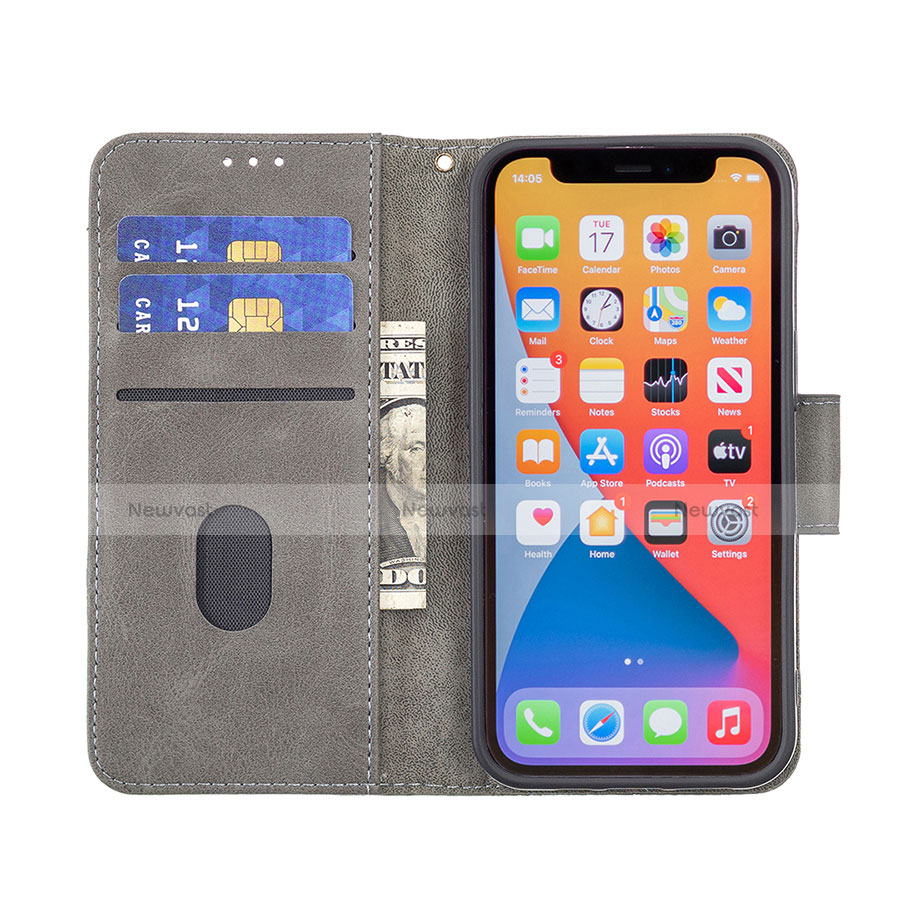 Leather Case Stands Fashionable Pattern Flip Cover L05 Holder for Apple iPhone 13 Pro Max Gray