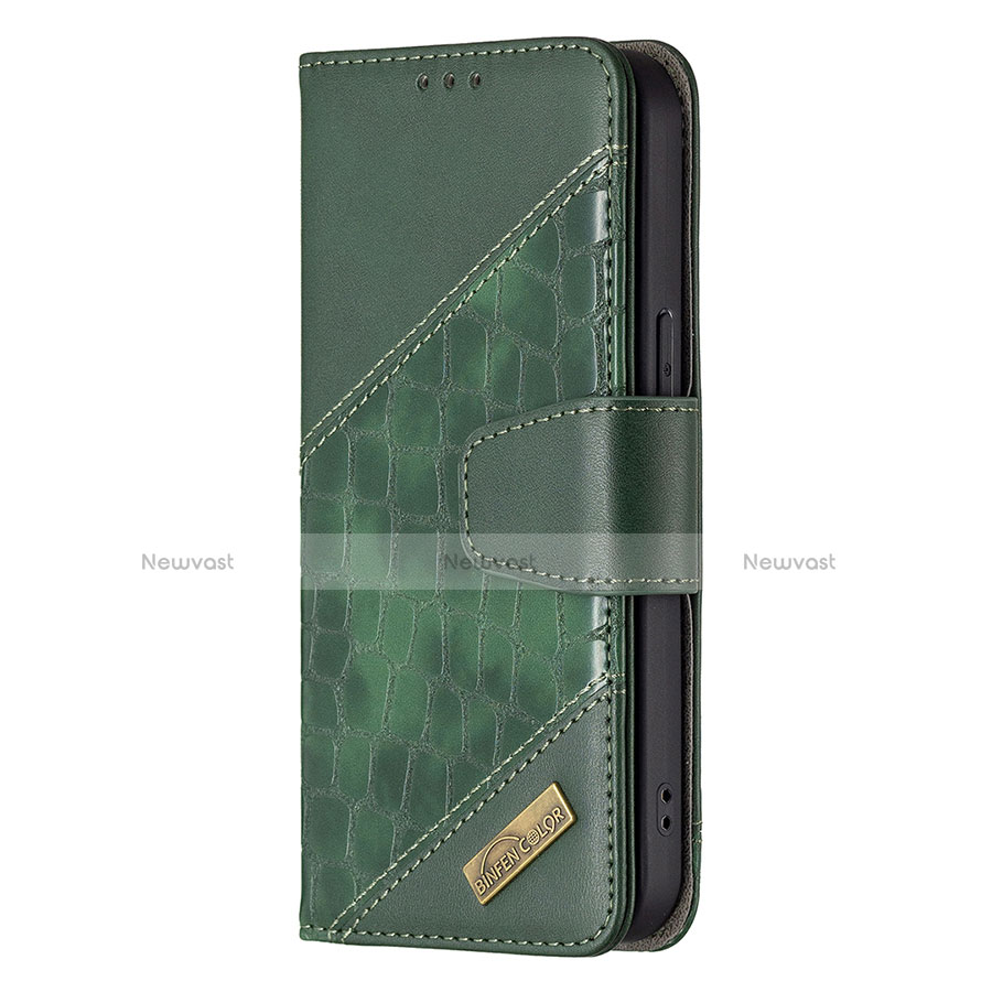 Leather Case Stands Fashionable Pattern Flip Cover L05 Holder for Apple iPhone 13 Pro Max Green