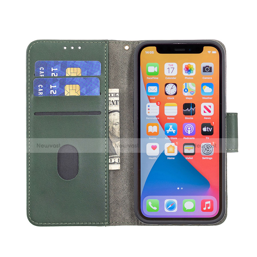 Leather Case Stands Fashionable Pattern Flip Cover L05 Holder for Apple iPhone 13 Pro Max Green